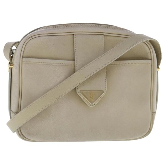 SAINT LAURENT Shoulder Bag Leather Beige Gold Auth bs19024 - Picture 1 of 14